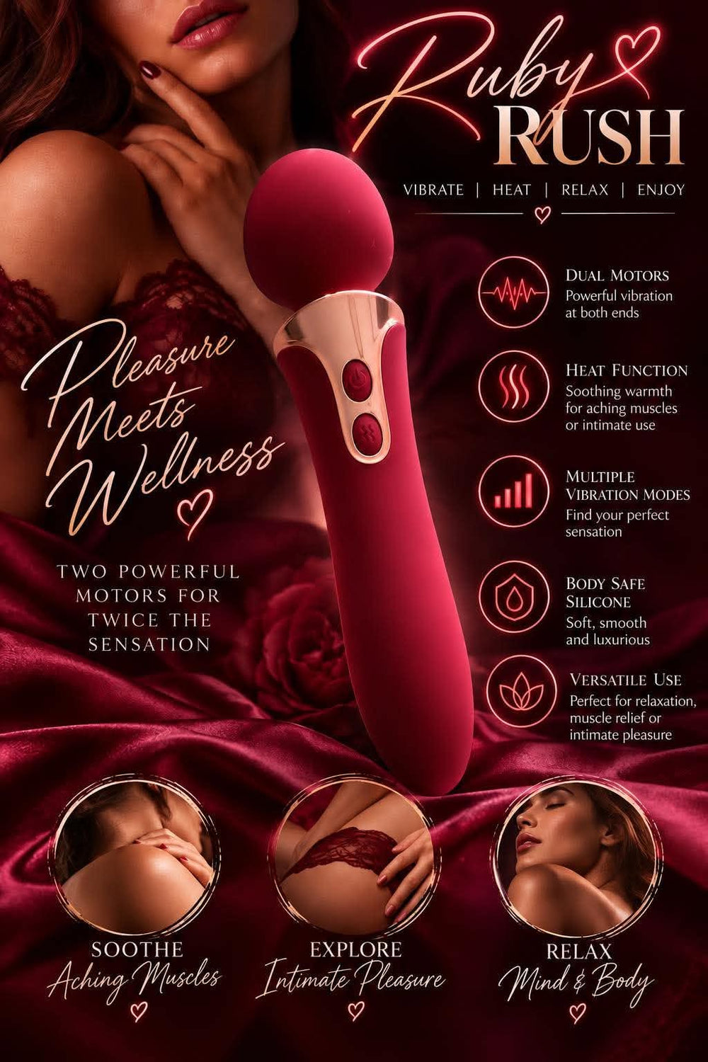 Ruby Rush - Vibrating wand with HEAT
